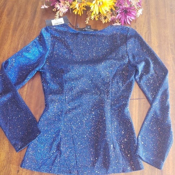Moody Maximalist Sparkly Night Sky Blouse cut out twist front Long Sleeve Top - Picture 6 of 7